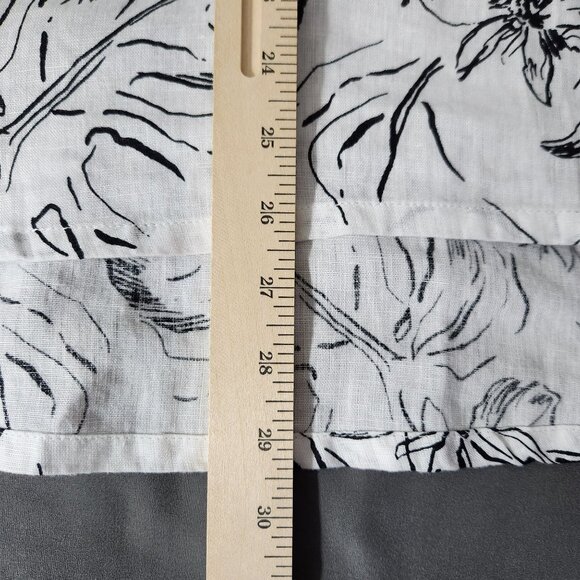 Joie Blouse Women's 1X Linen V Neck Short Sleeve Floral Print Top Black White - Picture 10 of 12